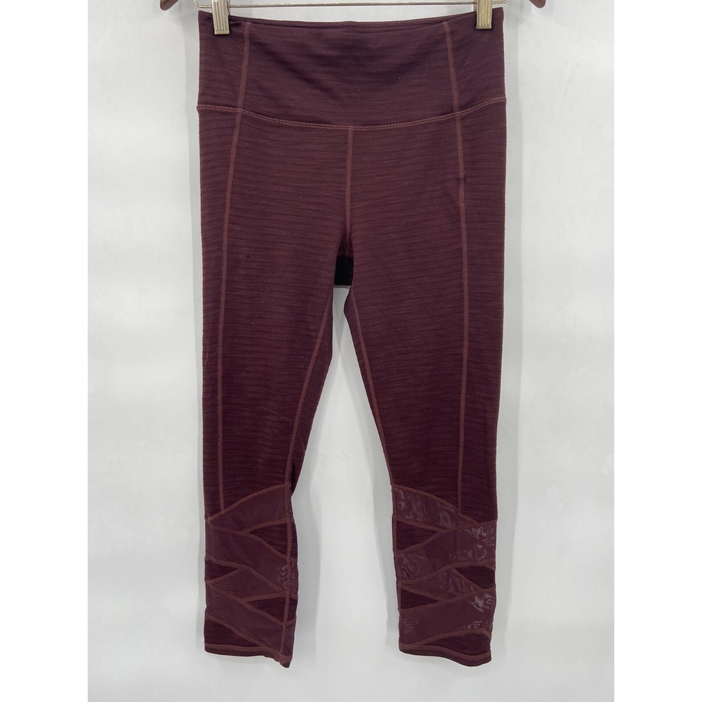 Athleta Capri Leggings Size SMALL Deep Burgundy See Throughs